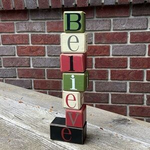 UNBRANDED | ‘Believe’ | Christmas | Holiday | Wooden | Blocks | Home Decor